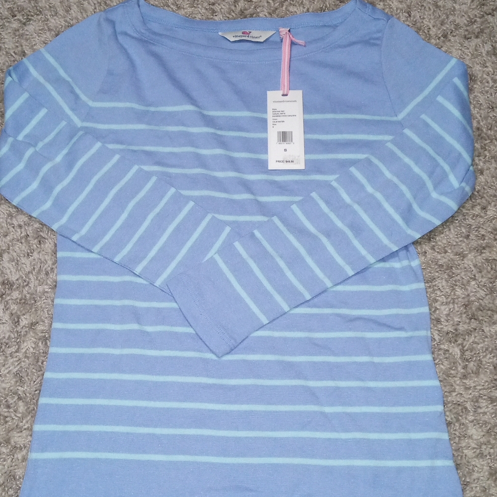 Vineyard Vines casual knit engineered striped simple boatneck Tee size small